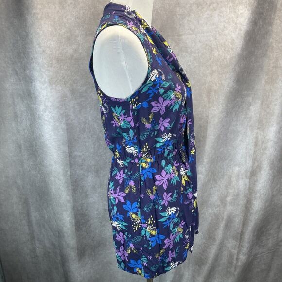 ModCloth Proactive Panache Lemur Romper Women Sz L Neck Tie Blue Tropical Floral - Picture 4 of 6